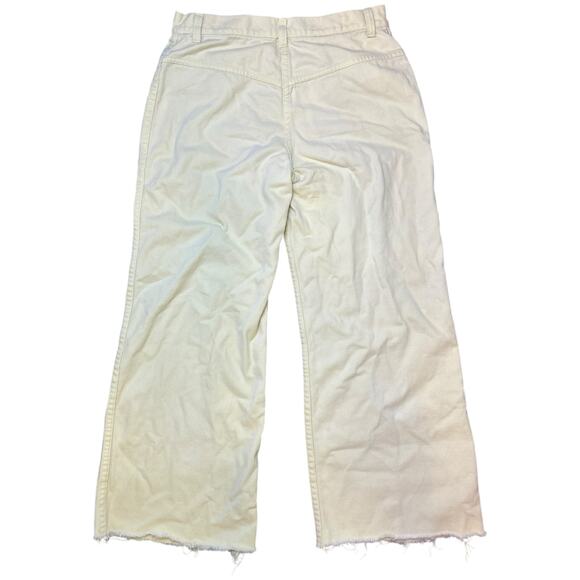 Vintage 70s Sears Jr. Bazaar Buttercream Yellow Flare Pants Raw Hem Juniors 7 - Picture 4 of 5
